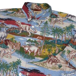 David's Wear Mens Button Up Shirt 2XL Multicolored Allover Dinosaur Graphic